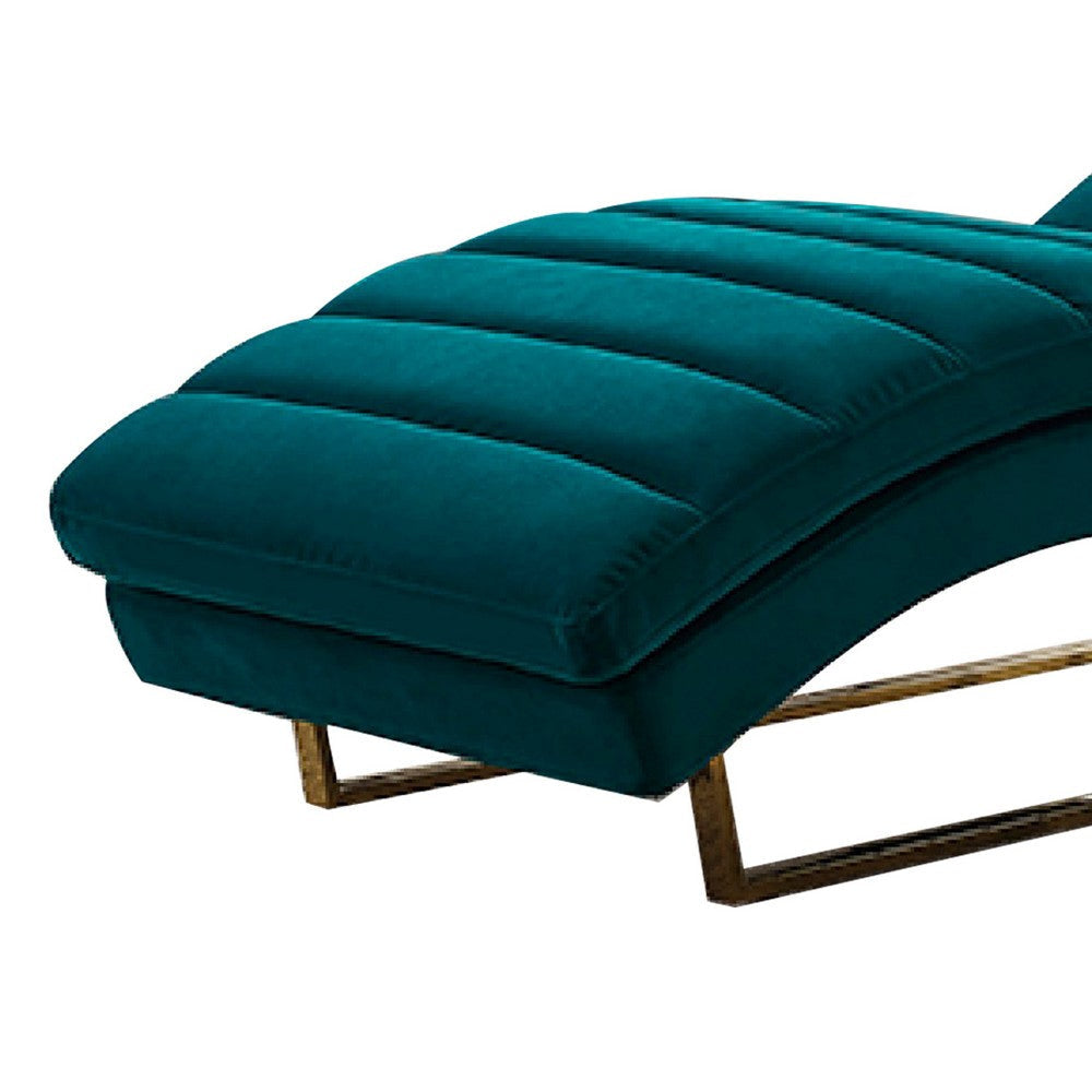 Reno Linda 66 Inch Lounge Chaise Channel Tufted Green Velvet Steel Legs By Casagear Home BM317421