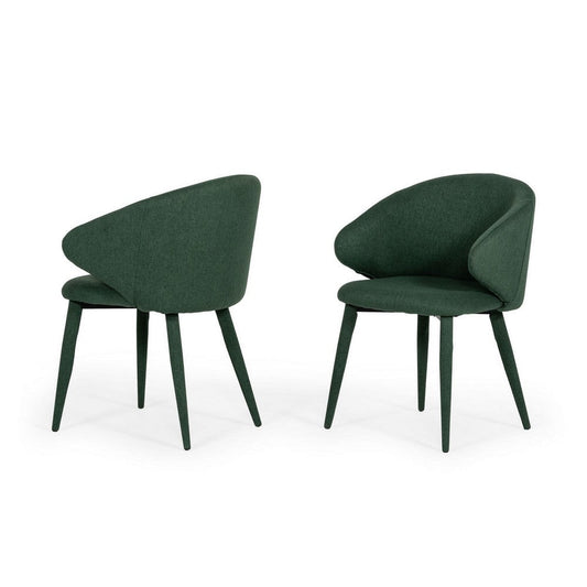 Cid Erin 22 Inch Dining Chair Set of 2, Green Linen, Wingback Design, Wood By Casagear Home