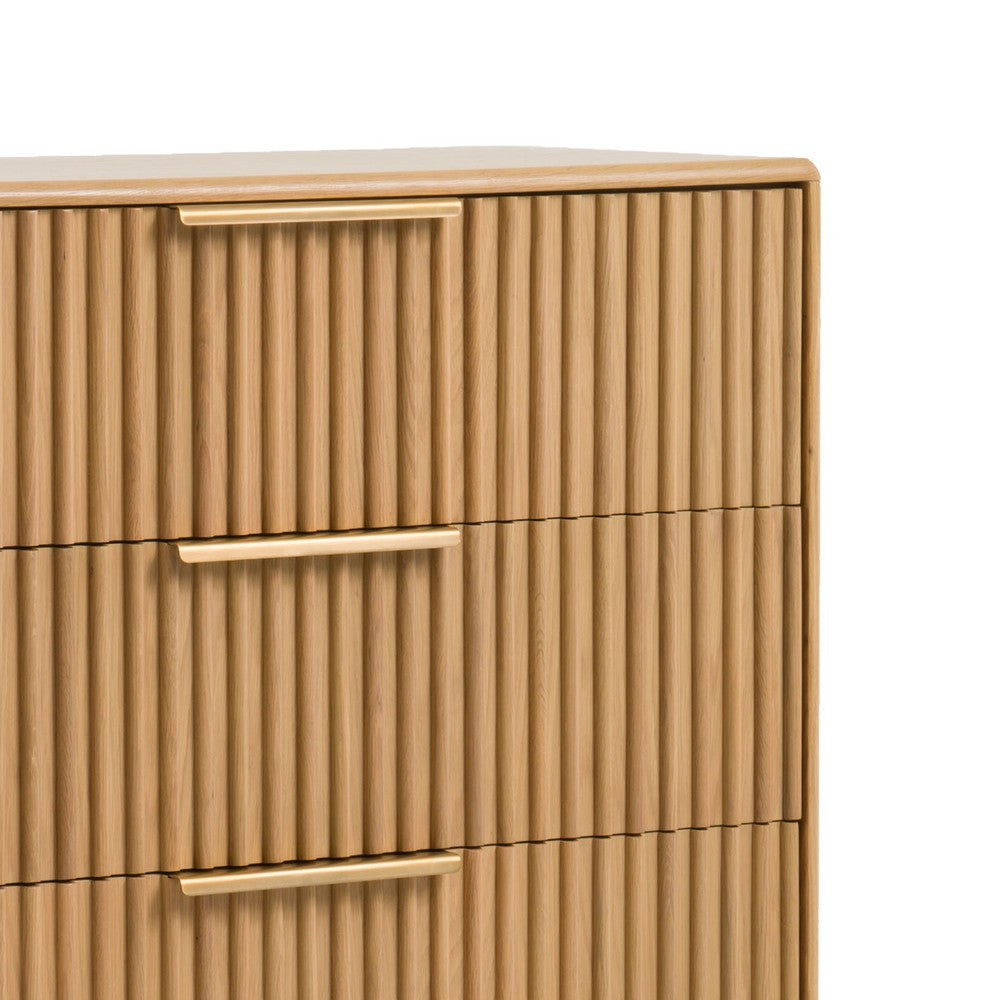 Cid Joya 45 Inch Tall Chest 4 Drawers Golden Metal Handles Natural Oak By Casagear Home BM317423