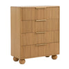 Cid Joya 45 Inch Tall Chest, 4 Drawers, Golden Metal Handles, Natural Oak By Casagear Home