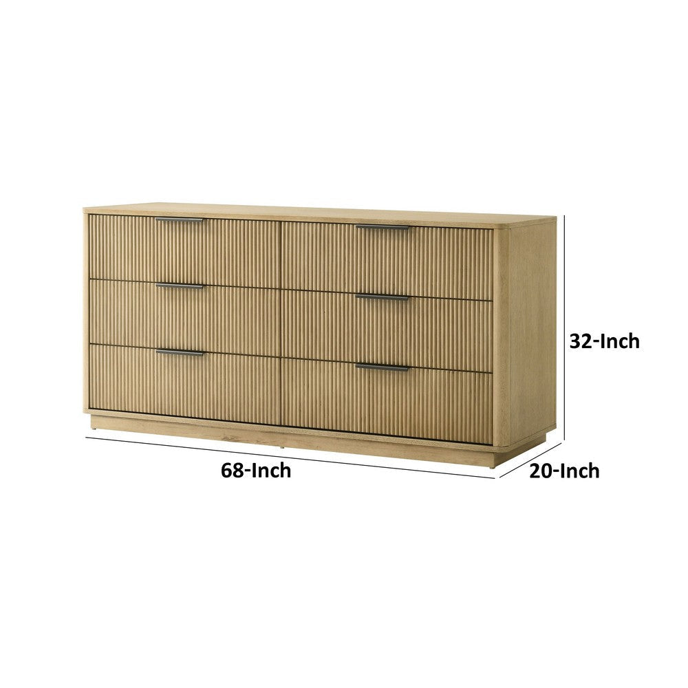 Noe Celia 68 Inch Dresser 6 Drawers Black Metal Handles Solid Rubberwood By Casagear Home BM317425