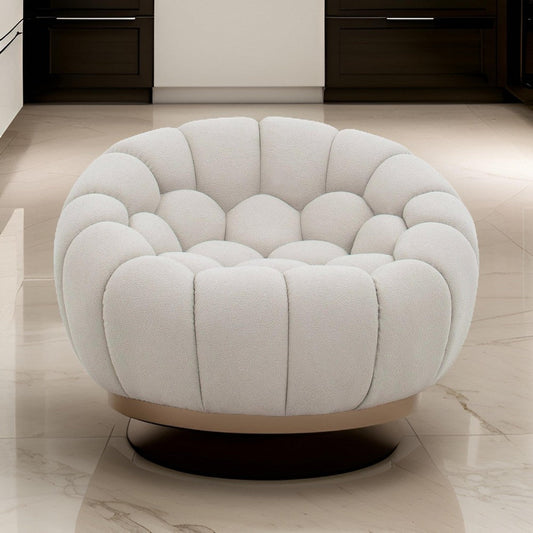 Reno Ola 48 Inch Accent Chair, Tufted Cloud Seat, Beige Fabric, Wood Frame By Casagear Home