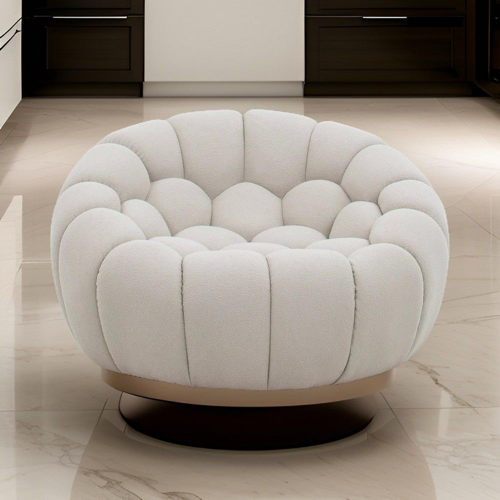Reno Ola 48 Inch Accent Chair, Tufted Cloud Seat, Beige Fabric, Wood Frame By Casagear Home