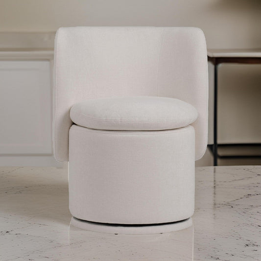 Reno Nori 26 Inch, Swivel Dining Chair, Off White Fabric, Wingback, Wood By Casagear Home