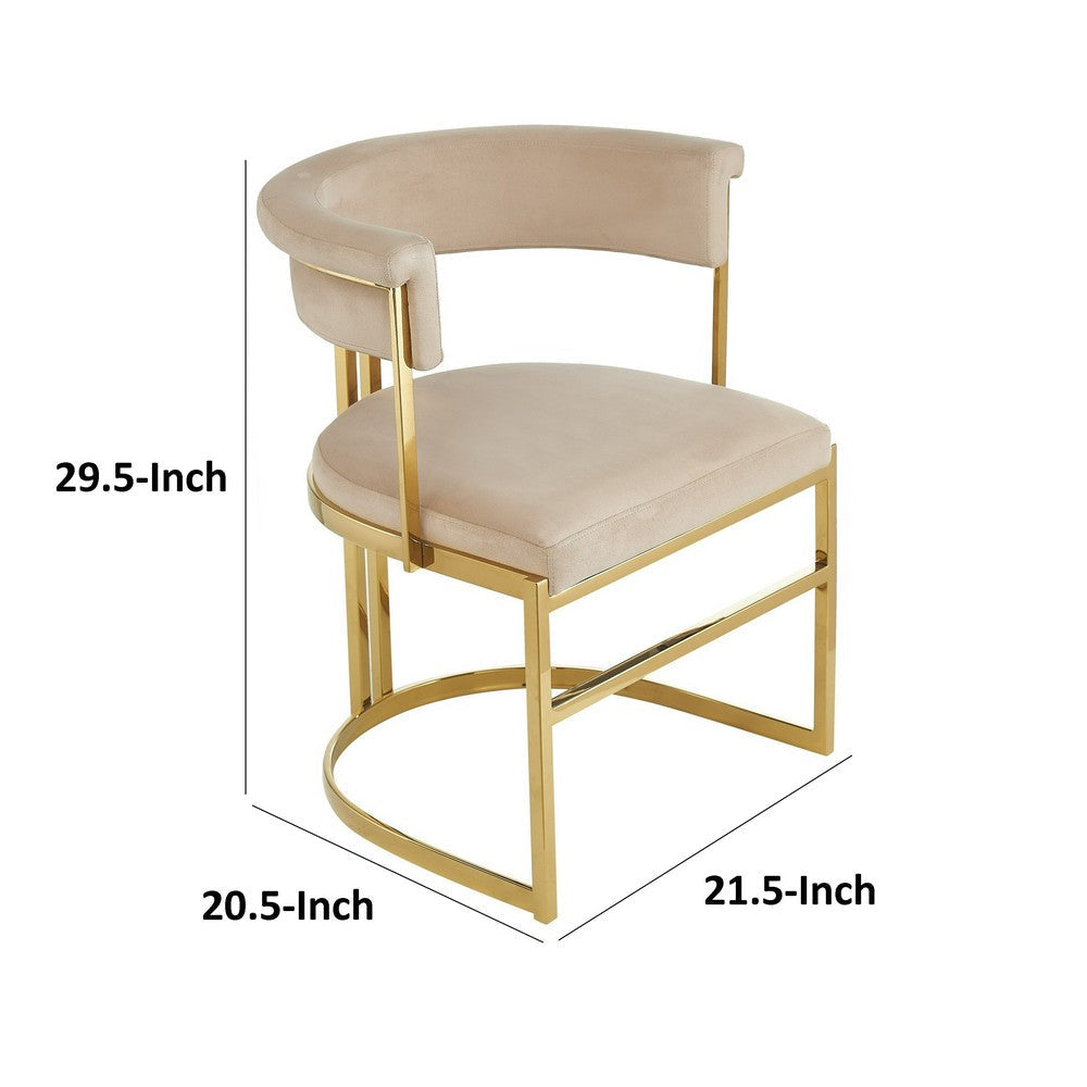 Cid Lisa 22 Inch Dining Chair Beige Velvet Curved Back Steel Frame Gold By Casagear Home BM317432