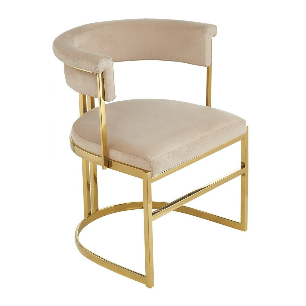 Cid Lisa 22 Inch Dining Chair, Beige Velvet, Curved Back, Steel Frame, Gold By Casagear Home