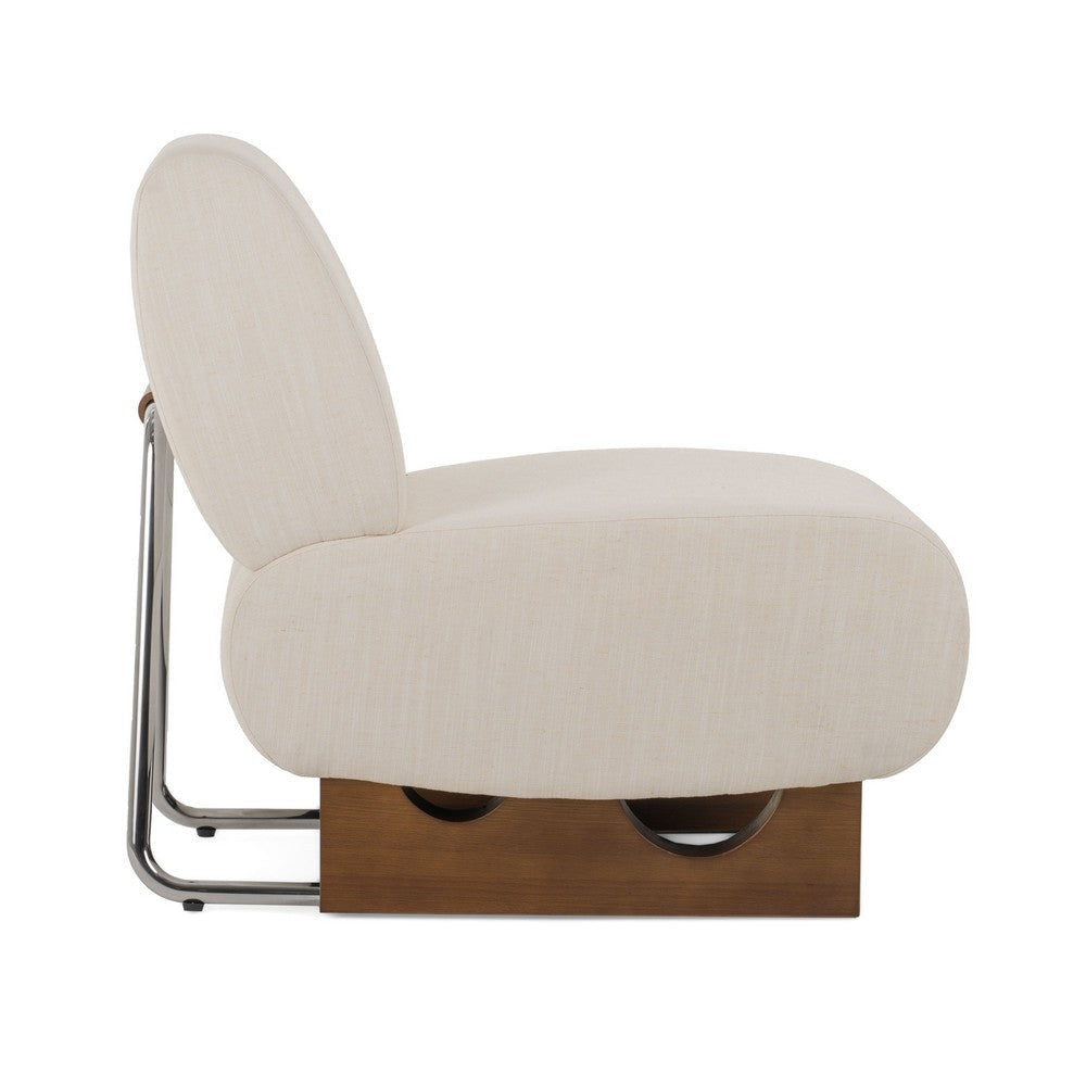 Cid Bob 29 Inch Accent Chair Off White Fabric Curved Back Brown Wood By Casagear Home BM317433