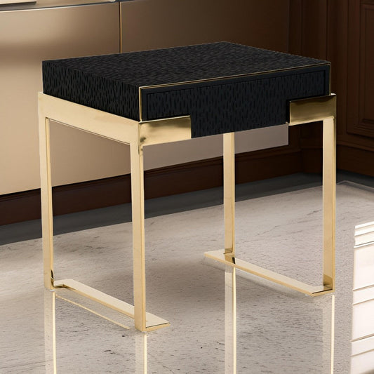 Cid Ruth 25 Inch Nightstand, Square Wenge Top, Polished Gold Steel Legs By Casagear Home