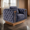 Reno Josi 52 Inch Lounge Chair, Tufted Arms, Gray Velvet, 1 Accent Pillow By Casagear Home