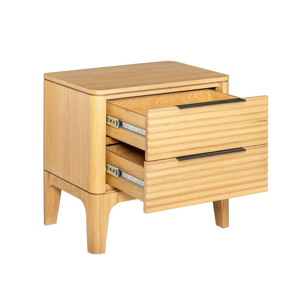 Cid Jima 26 Inch Nightstand 2 Drawers Solid Wood in Natural Oak Finish By Casagear Home BM317436