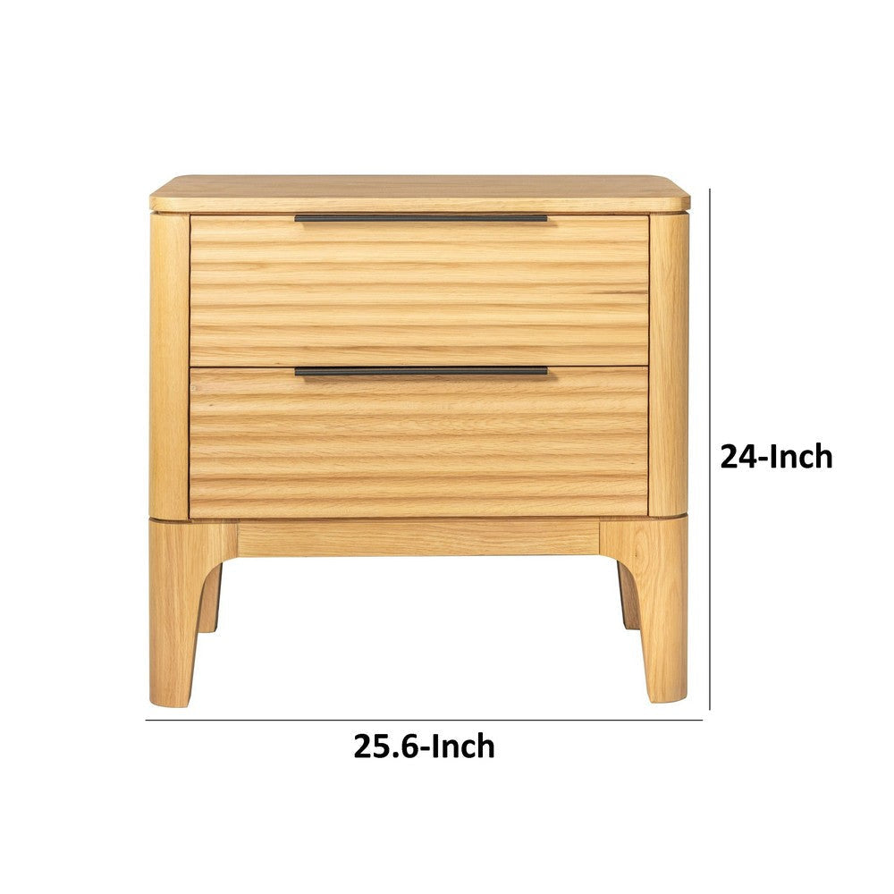 Cid Jima 26 Inch Nightstand 2 Drawers Solid Wood in Natural Oak Finish By Casagear Home BM317436