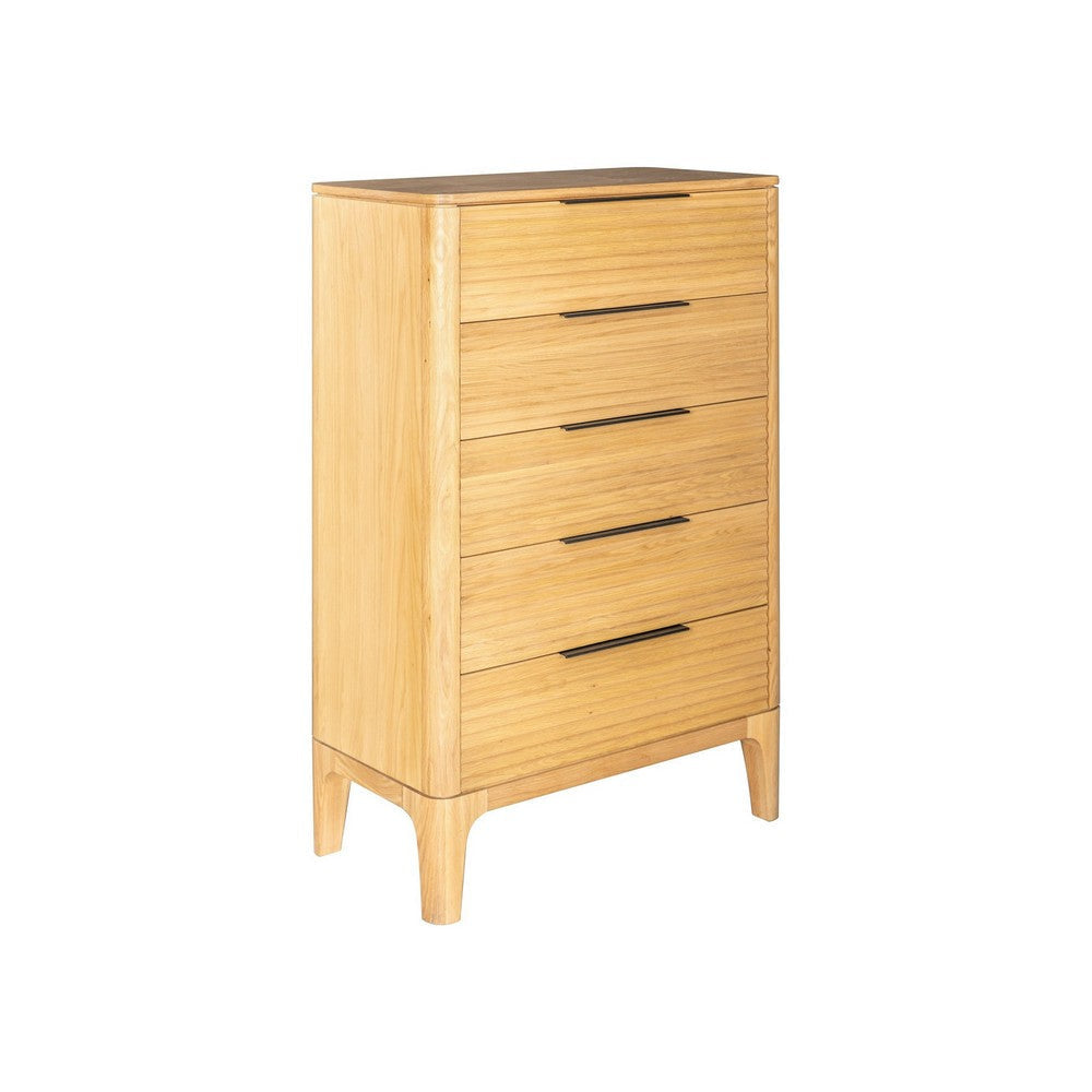 Cid Jima 50 Inch Tall Chest, 4 Drawers, Solid Wood in Natural Oak Finish By Casagear Home