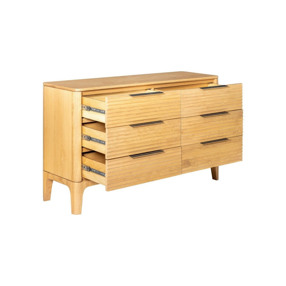 Cid Jima 59 Inch Dresser 6 Drawers Solid Wood in Natural Oak Finish By Casagear Home BM317438