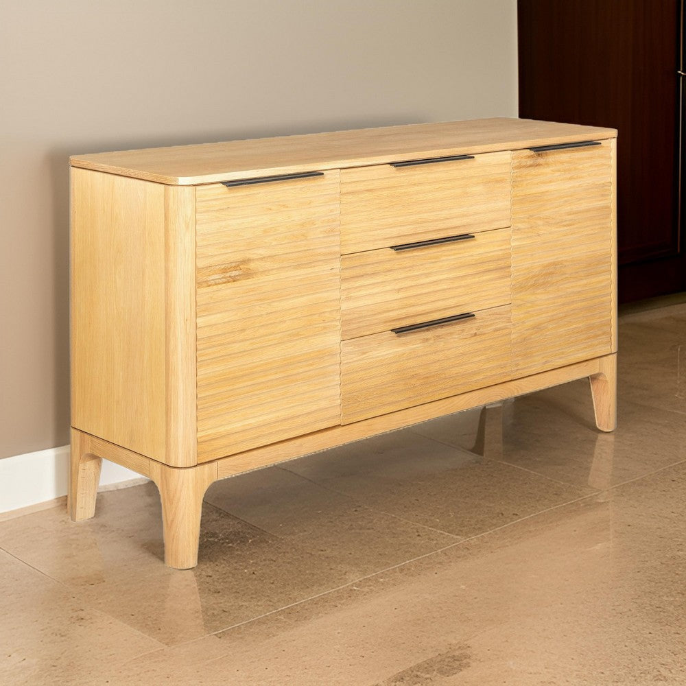 Cid Jima 65 Inch Storage Buffet 3 Drawers 2 Shelves Solid Wood Natural By Casagear Home BM317439