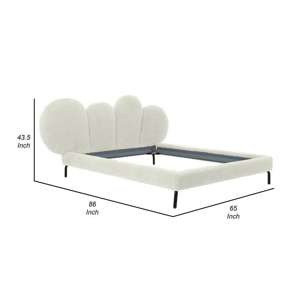 Runo Queen Platform Bed Bubble Cushion Headboard White Sherpa Upholstery By Casagear Home BM317442