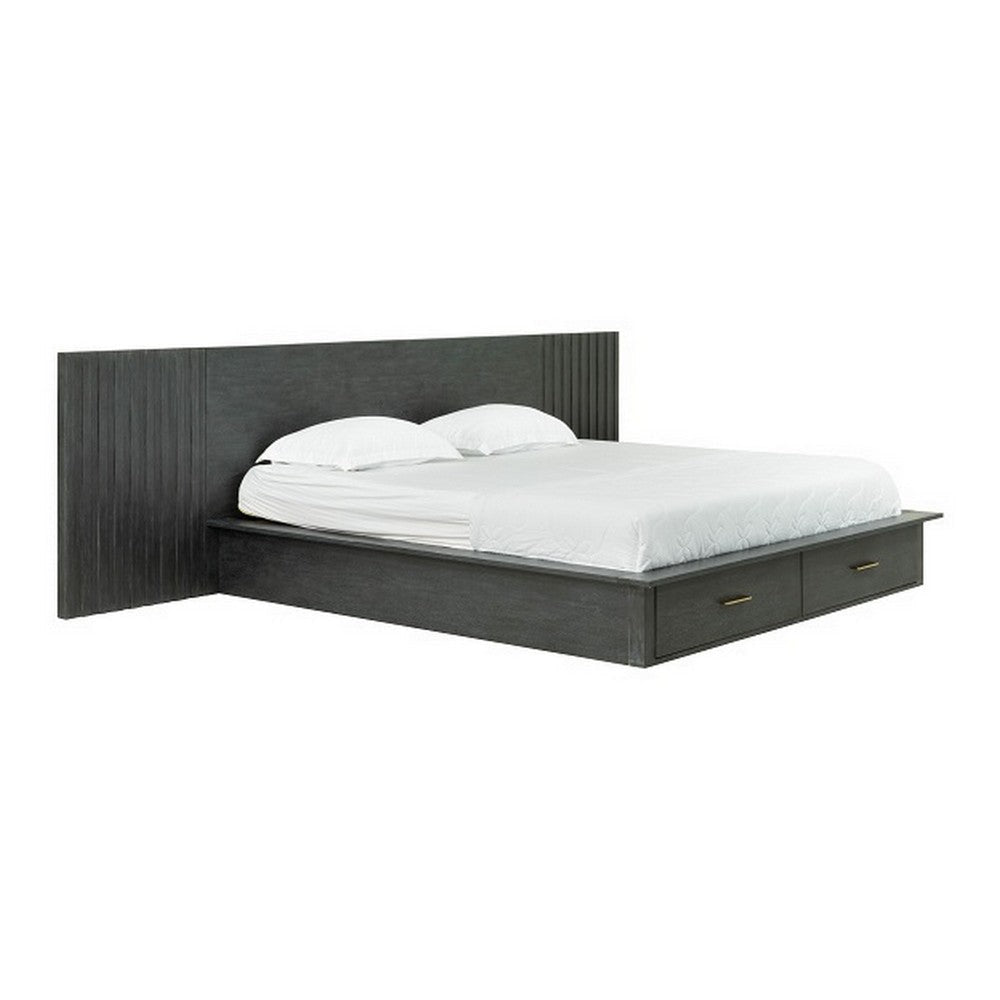 Cid Lime Queen Platform Bed 2 Drawers Wall Headboard Dark Gray Finish By Casagear Home BM317451