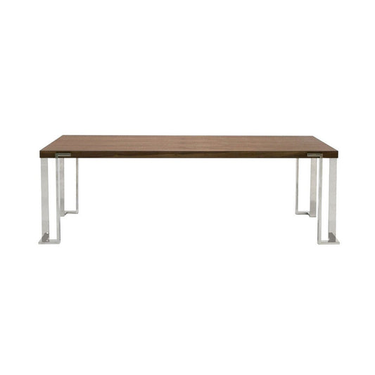 Cid Zyla 95 Inch Dining Table, Rectangular, Stainless Steel, Walnut Brown By Casagear Home