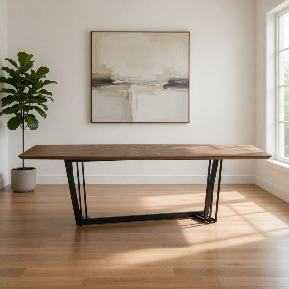 Glory 107 Inch Dining Table, Rectangular Top, Trestle Iron, Black, Walnut By Casagear Home