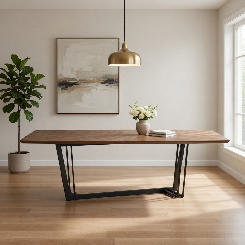 Glory 107 Inch Dining Table, Rectangular Top, Trestle Iron, Black, Walnut By Casagear Home