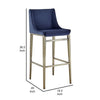 Cid Kinn 27 Inch Counter Stool Set of 2, Wingback Seat, Navy Blue Velvet By Casagear Home