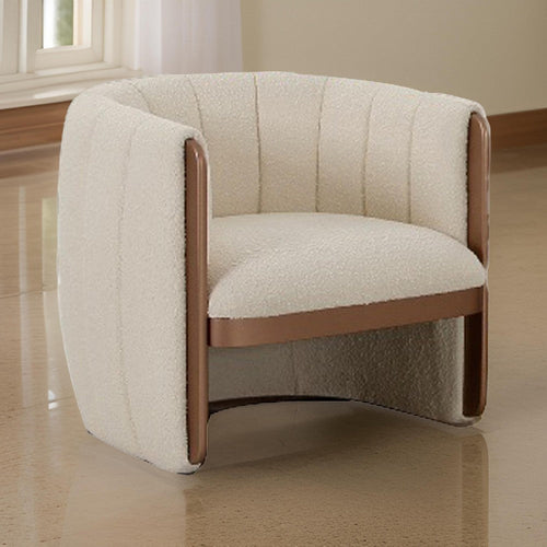 Kojin 33 Inch Accent Chair Set of 2, Cushioned Curved Frame, Beige, Copper By Casagear Home