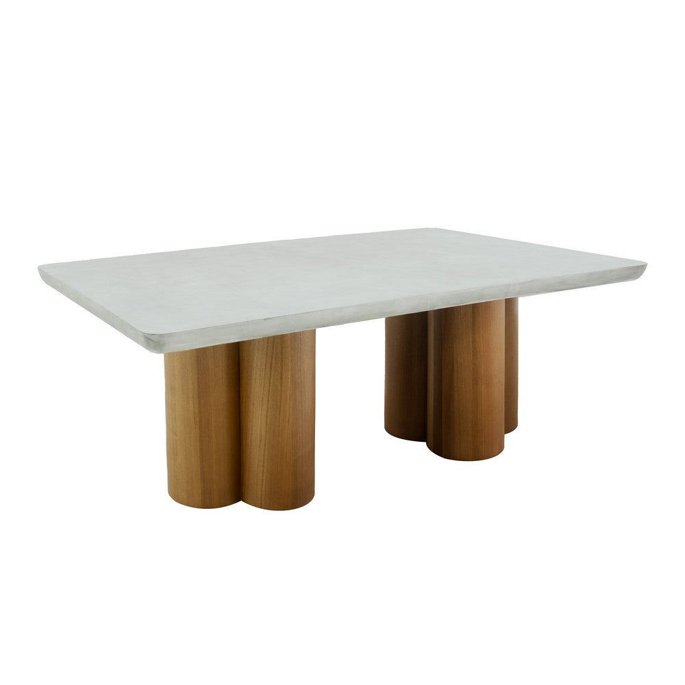 Cid Ziv 71 Inch Dining Table, Rectangular Gray Faux Concrete, Pillar Base By Casagear Home