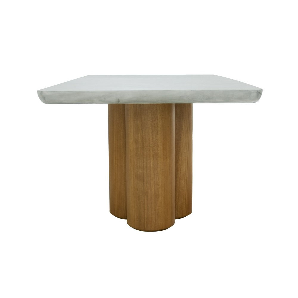 Cid Ziv 71 Inch Dining Table, Rectangular Gray Faux Concrete, Pillar Base By Casagear Home