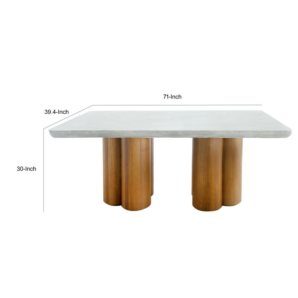 Cid Ziv 71 Inch Dining Table, Rectangular Gray Faux Concrete, Pillar Base By Casagear Home