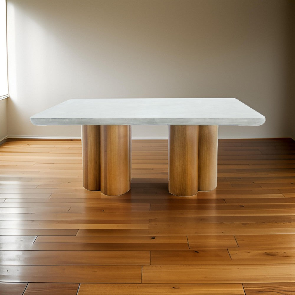 Cid Ziv 71 Inch Dining Table, Rectangular Gray Faux Concrete, Pillar Base By Casagear Home