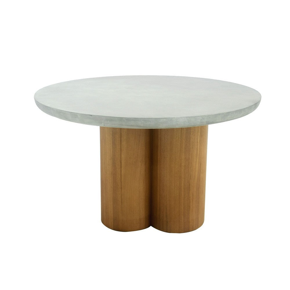 Cid Ziv 47 Inch Dining Table Gray Faux Concrete Round Top 3 Pillar Base By Casagear Home BM317460