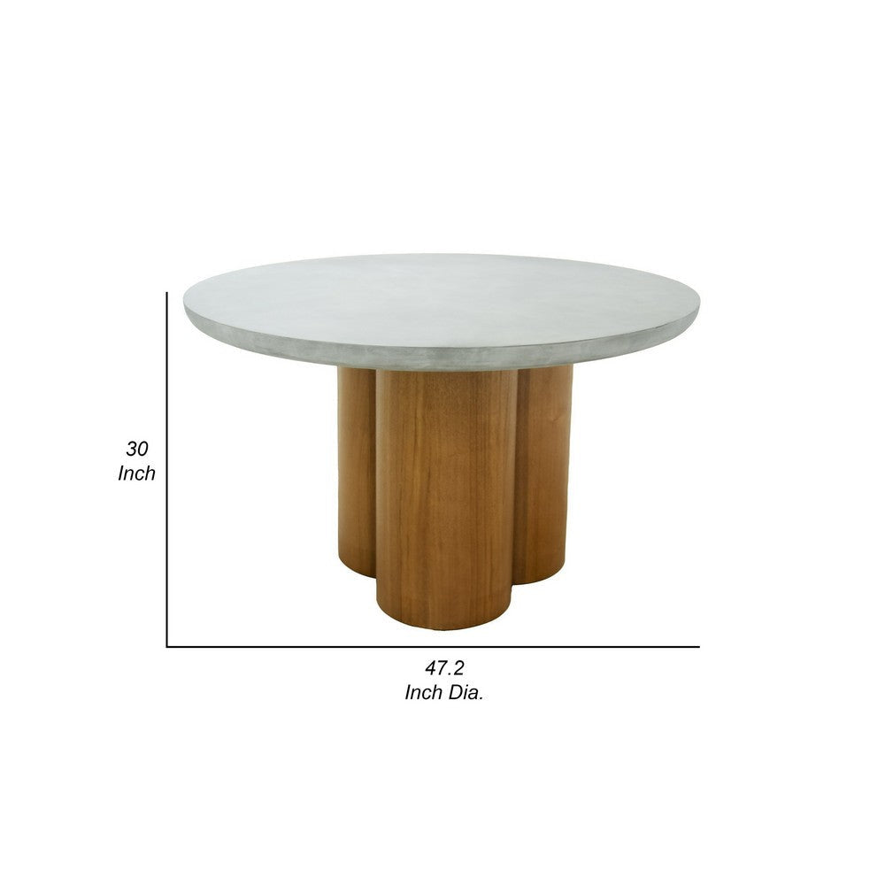 Cid Ziv 47 Inch Dining Table Gray Faux Concrete Round Top 3 Pillar Base By Casagear Home BM317460