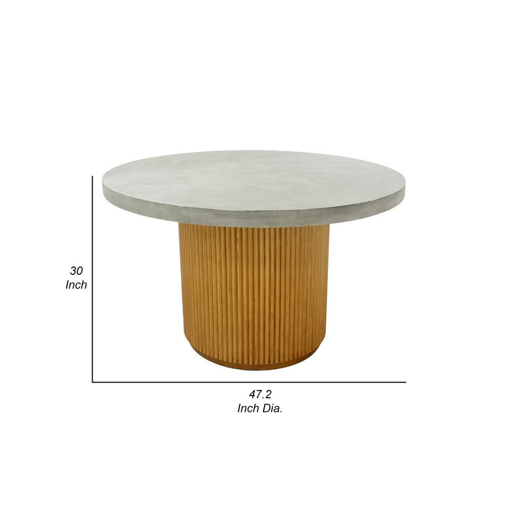 Cid Zeta 47 Inch Dining Table Round Gray Concrete Top Ribbed Brown Base By Casagear Home BM317461