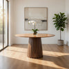 Cid Xeu 54 Inch Dining Table, Round Walnut Veneer, Slatted Pedestal Base By Casagear Home
