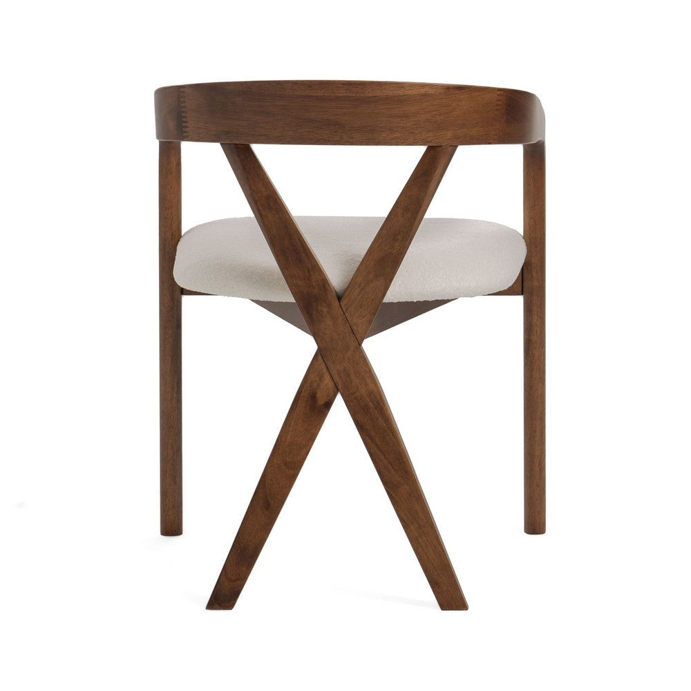 Cid Xeu 23 Inch Dining Chair, Round Cross Back, White Cushioned Seat, Brown By Casagear Home