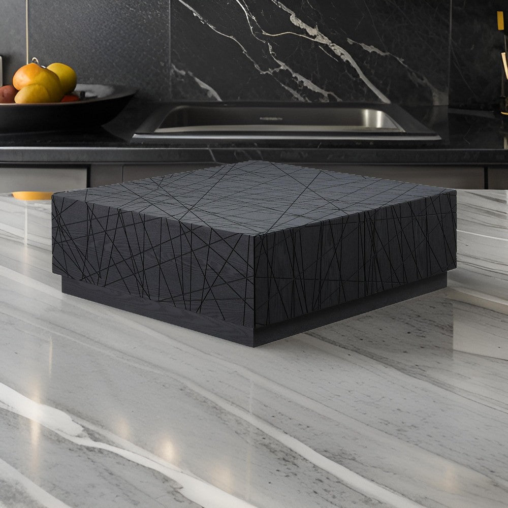 39 Inch Coffee Table with Storage, Black Oak Veneer, Square Modern Design  By Casagear Home