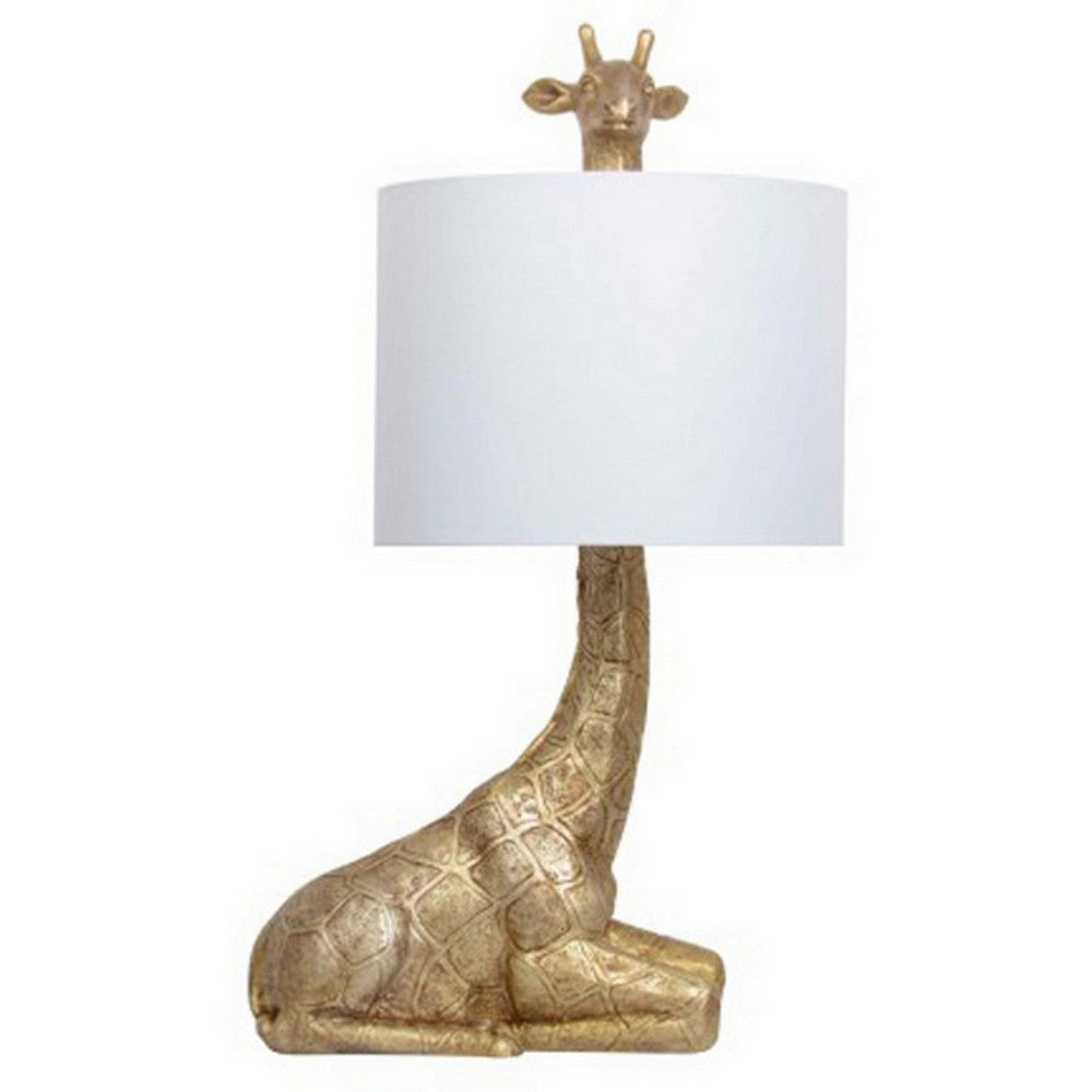 25 Inch Table Lamp, Jungle African Giraffe Statuette Gold Metal Base By Casagear Home