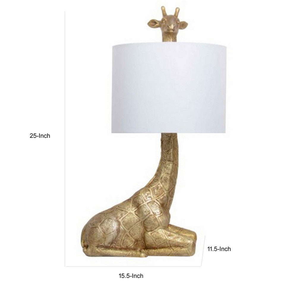 25 Inch Table Lamp, Jungle African Giraffe Statuette Gold Metal Base By Casagear Home