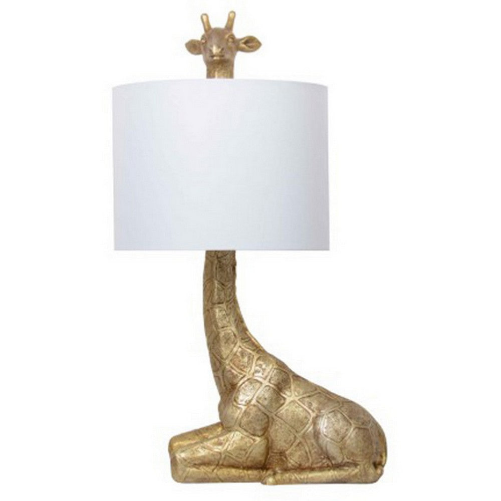 25 Inch Table Lamp, Jungle African Giraffe Statuette Gold Metal Base By Casagear Home