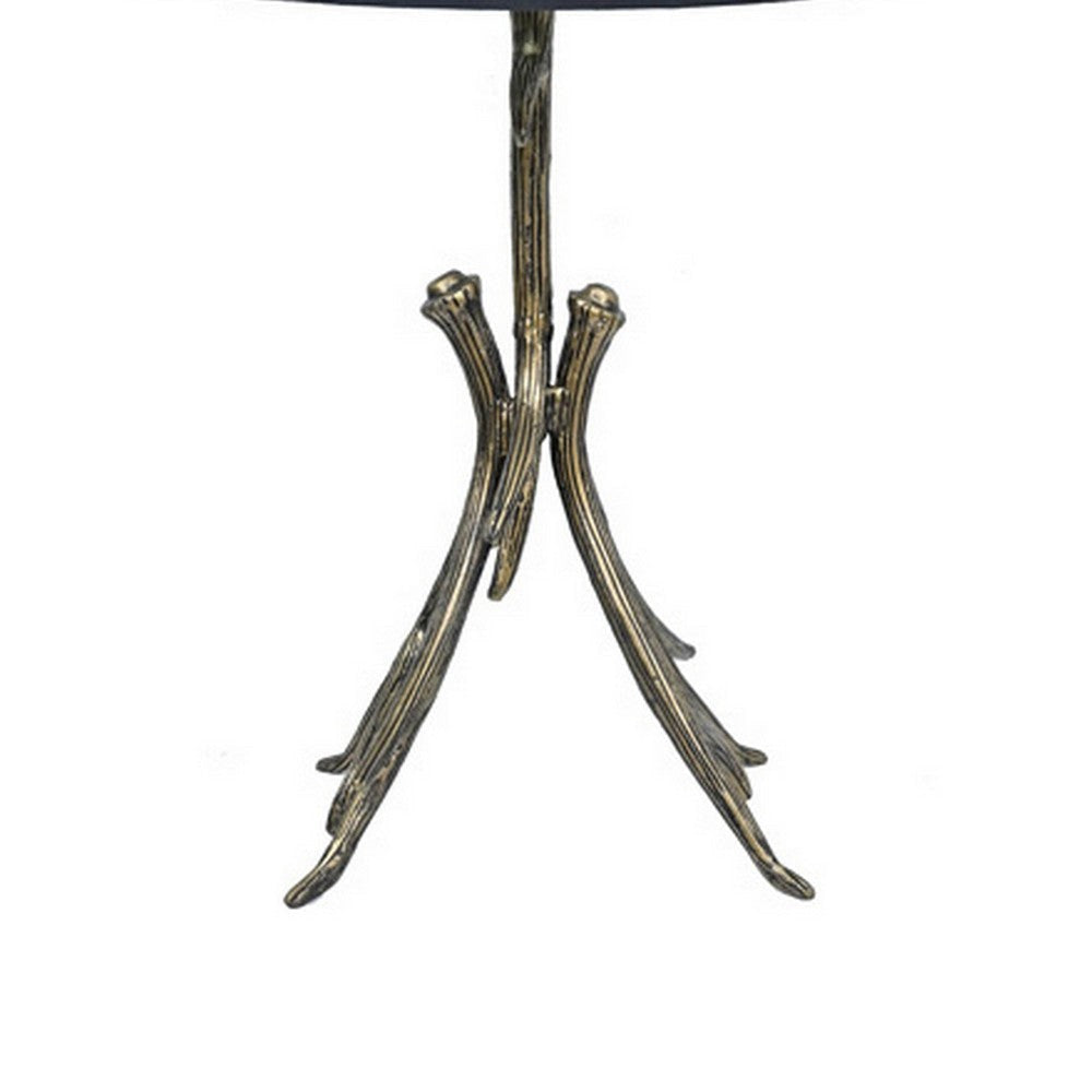 31 Inch Modern Table Lamp, Black Drum Shade, Unique Gilt Base Bronze Metal By Casagear Home