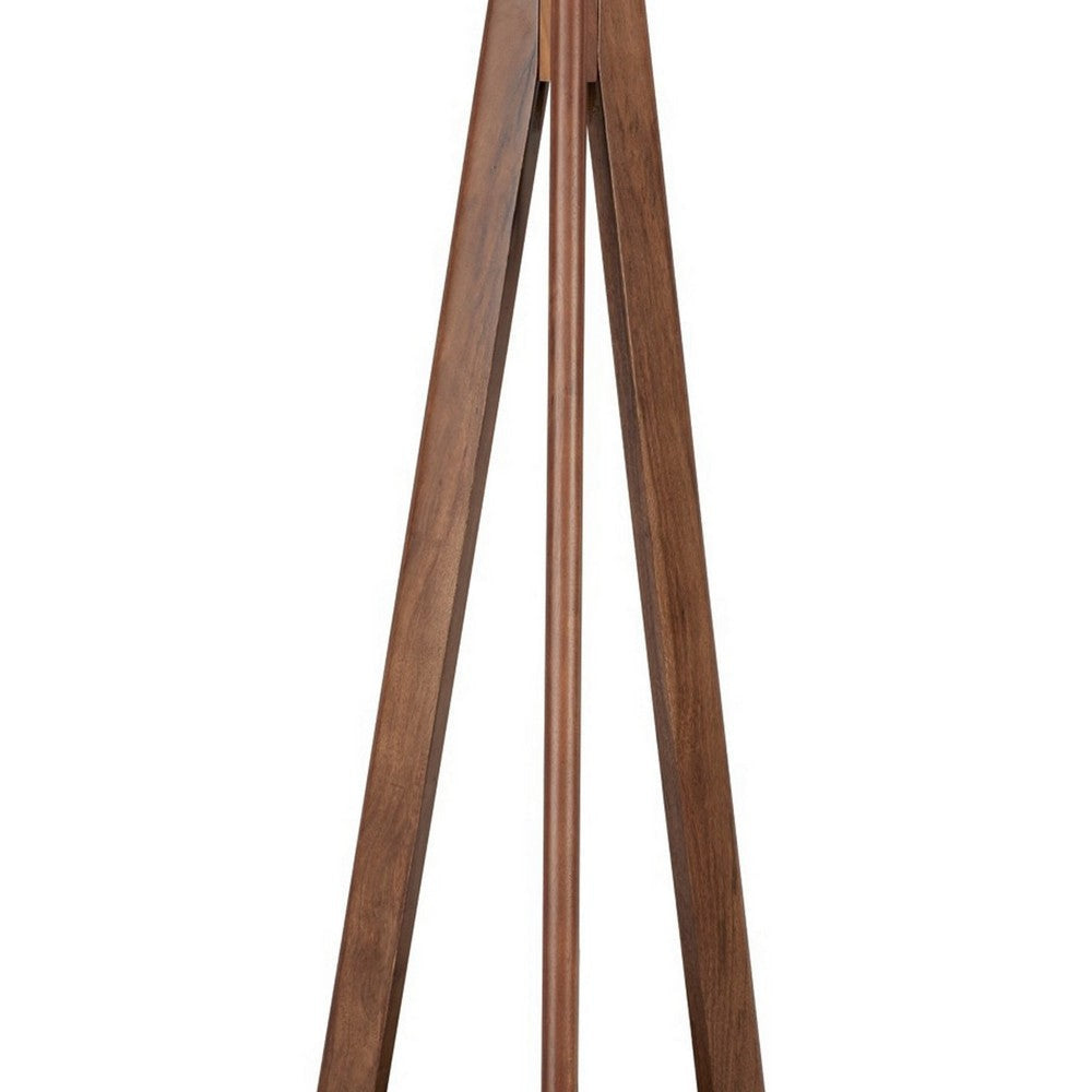 Megan 71 Inch Floor Lamp, White Drum Shade and Brown Wood Tripod Base By Casagear Home