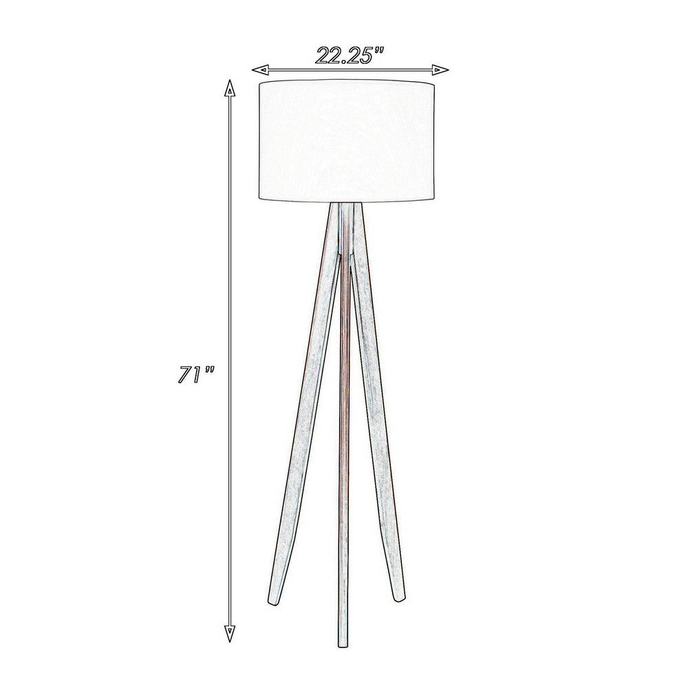 Megan 71 Inch Floor Lamp, White Drum Shade and Brown Wood Tripod Base By Casagear Home