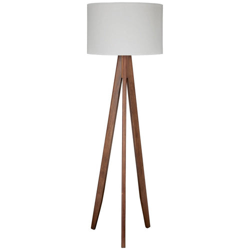 Ashley Megan 71" Floor Lamp, White Drum Shade, Brown Wood Tripod