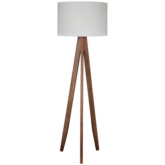 Megan 71 Inch Floor Lamp, White Drum Shade and Brown Wood Tripod Base By Casagear Home