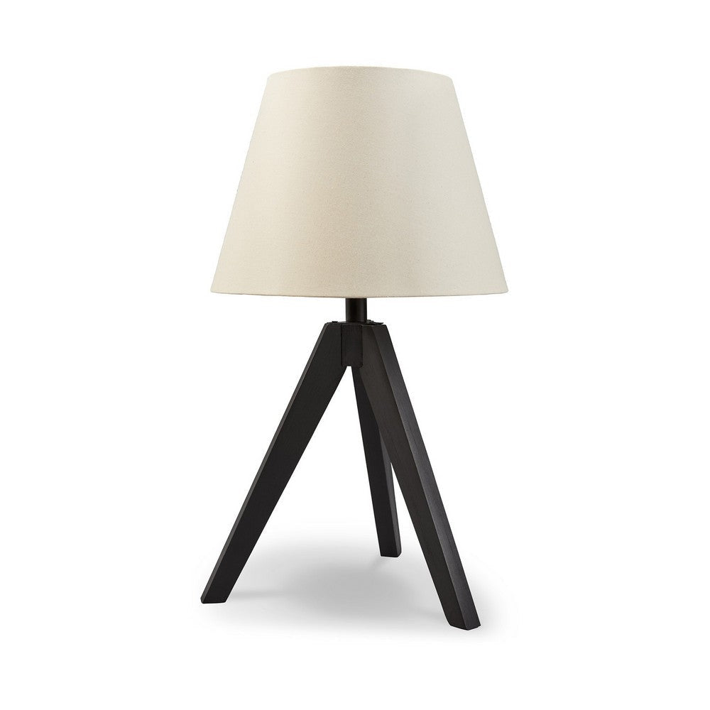 Hena 24 Inch Table Lamp White Empire Fabric Shade Black Wood Tripod Base By Casagear Home BM317474