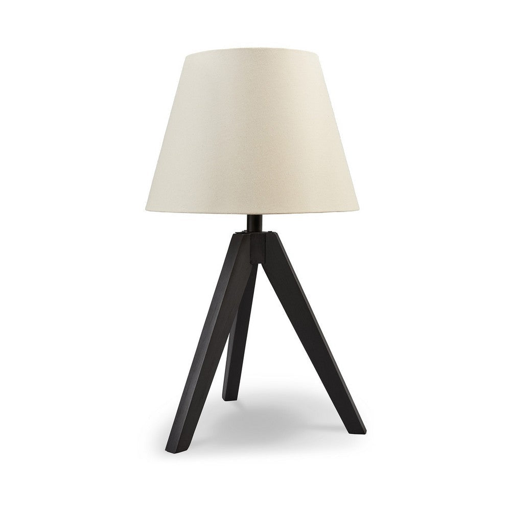 Hena 24 Inch Table Lamp, White Empire Fabric Shade, Black Wood Tripod Base By Casagear Home