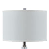 29 Inch Table Lamp, Clear Crystal Candlestick Base, White Drum Shade By Casagear Home