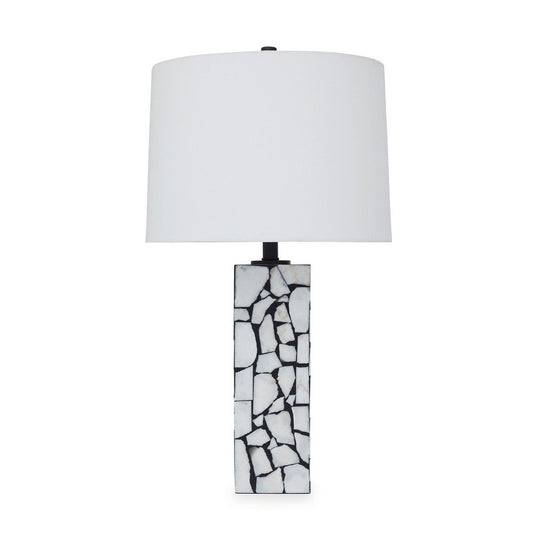Ashley 28" Table Lamp, Drum Shade, Black White Mosaic Marble Art