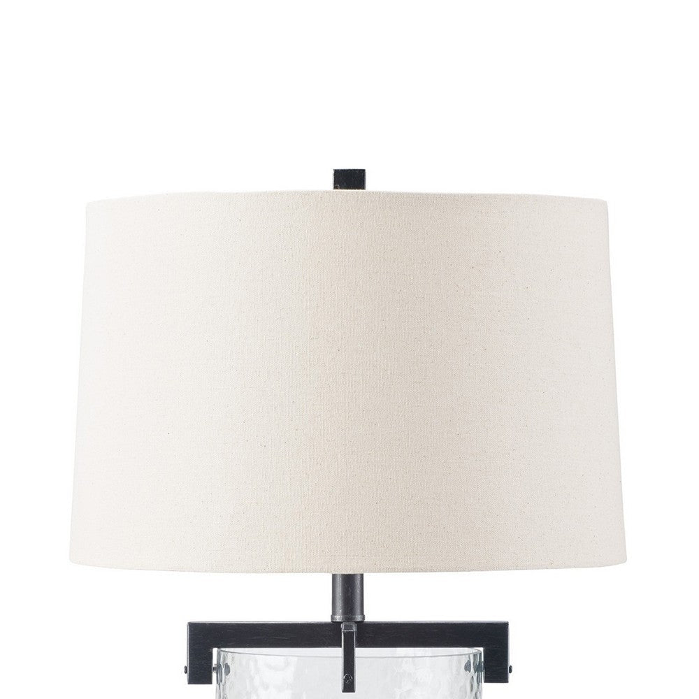 25 Inch Table Lamp White Drum Shade Clear Glass Base Black Metal Frame By Casagear Home BM317486