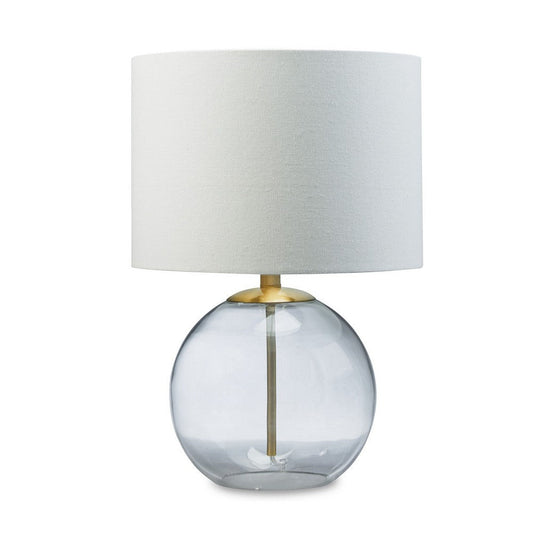 Ashley 21" Table Lamp, White Drum Shade, Round Glass Base, Brass