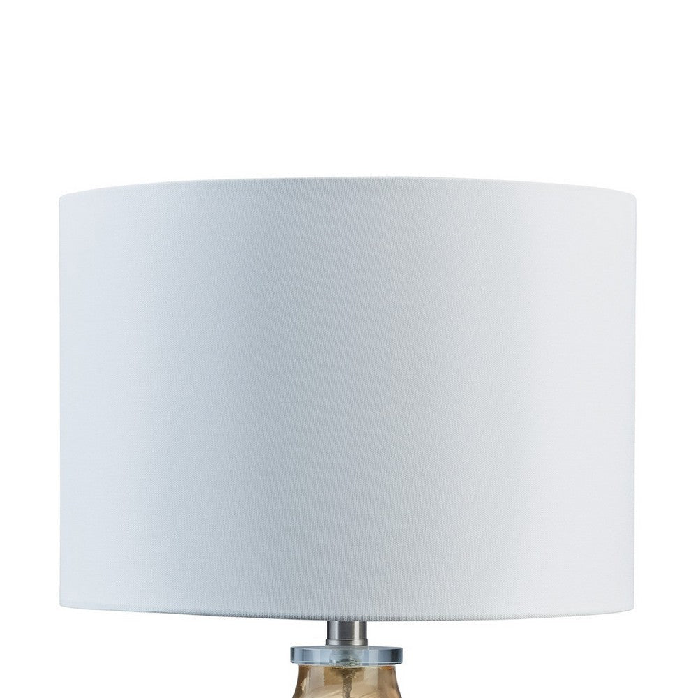 Amie 22 Inch Table Lamp White Drum Shade Drop Amber Glass Base Metal By Casagear Home BM317488